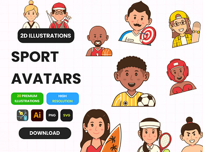 Download 40 Sports Avatar Illustrations - Icons 3d app design app ui design apps ui design branding design figma design illustration logo ui ui kits vibrant sports avatars
