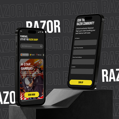 Razor: Barbershop Mobile App app barber barbershop branding design figma graphic design mobileapp razor saloon ui uidesign uiux