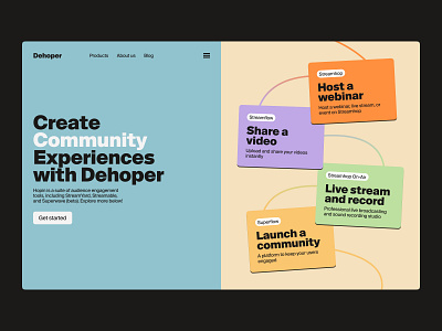 Dehoper - Audience Engagement Toolkit. advantages community concept design landing page record review service stream tool ui ux video web webinar