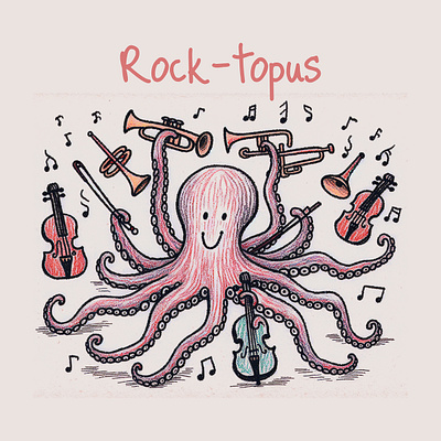 Rock-topus cartoon design funny hand drawn kittl music octopus pop culture print on demand printondemand t shirt t shirt design tshirtdesign