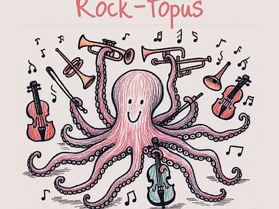 Rock-topus cartoon design funny hand drawn kittl music octopus pop culture print on demand printondemand t shirt t shirt design tshirtdesign