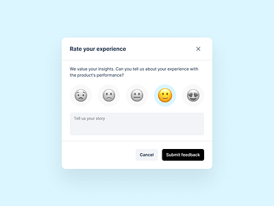 User Feedback app blue clean design dialog emoji feedback flat mobile modal popup product rate saas tool ui user ux web