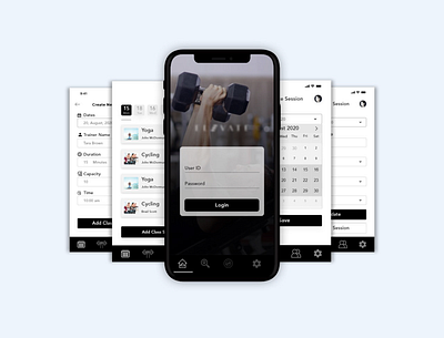 Gym Mobile Application UI Figma design black ui creative dark app elevete fitness gym professional schedule routine page student trainee training wresling