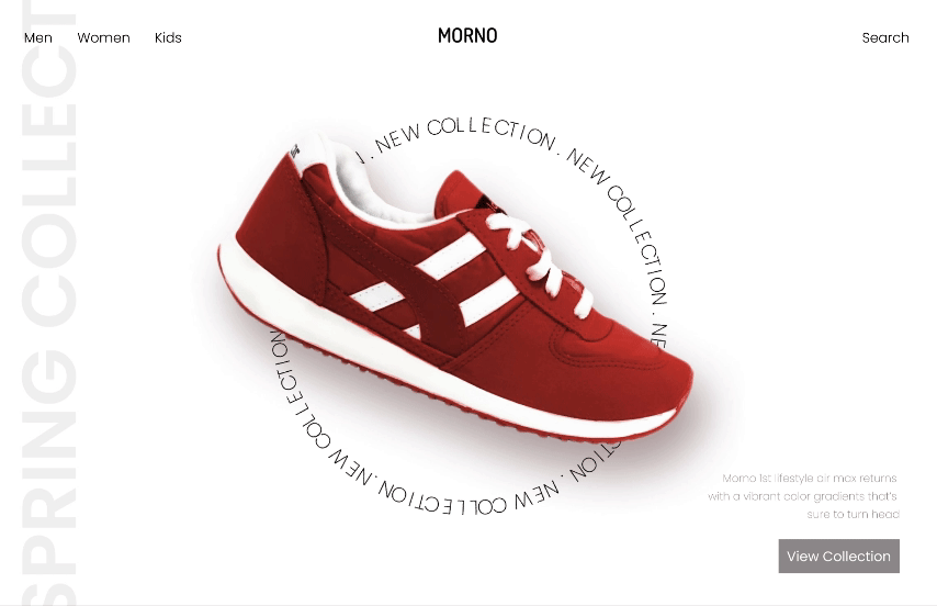 Morno Shoes Landing Page animation cleandesign creativedesign dailyui designinspiration designtrends landingpage motion graphics responsivedesign uiux userinterface uxdesign webdesign