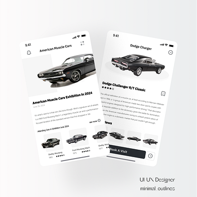 Classic Car Exhibition App - Ford Mustang Shelby Edition appdesign carexhibition classiccar fordmustangshelby minimal app ui vintagecars