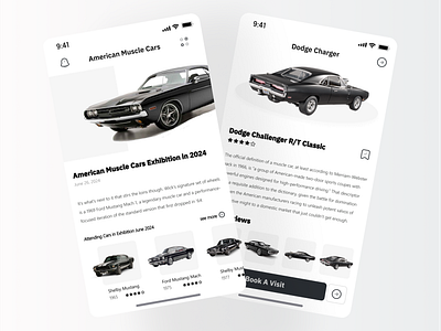 Classic Car Exhibition App - Ford Mustang Shelby Edition appdesign carexhibition classiccar fordmustangshelby minimal app ui vintagecars