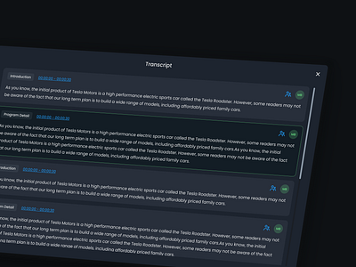 Auto-generated Transcript from Videos ai ai app ai design ai features clean content creation design interface layout marketing product design screen transcript ui ux vidoes web webiste