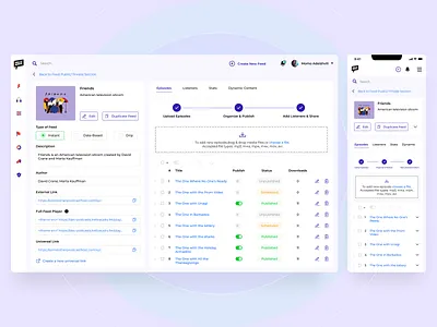 Hello Audio app audio audio book dashboard episodes friends listen music player podcast record songs statistic streaming ui web