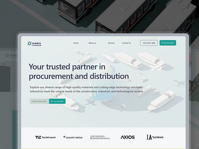 Dunfix - Landing Page for Procurement and distribution company elegant figma landing page design pen spark minimalism modern order fulfillment procurement supply chain ui uidesign uiuxdesign web design