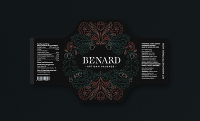 Benard – Artisan Sausage Packaging Design branding detailed graphic design label design logo logo design logotype luxury luxury packagind monoline monolinear package design packaging design sophisticated type design