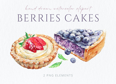 Watercolor Cake Clipart berries cake cake clipart dessert detailed food illustration hand drawn hand painted realistic watercolor