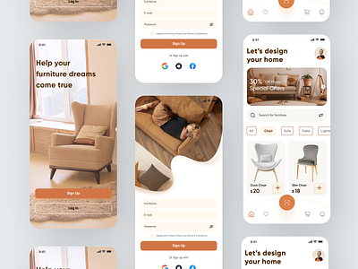 Furniture - Mobile Apps brown chair design ecommerce furniture furniture app interior interior app minimalist mobile apps online store property shop shopping sofa ui