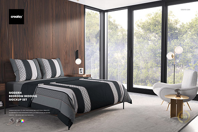 Modern Bedroom Bedding Mockup Set creator custom customizable design designed pattern patterns personalized printed quilt smart object surface