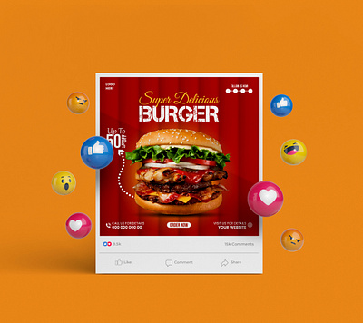 FOOD SOCIAL MEDIA POST DESIGN banner branding burger design graphic design logo social media design typography vector