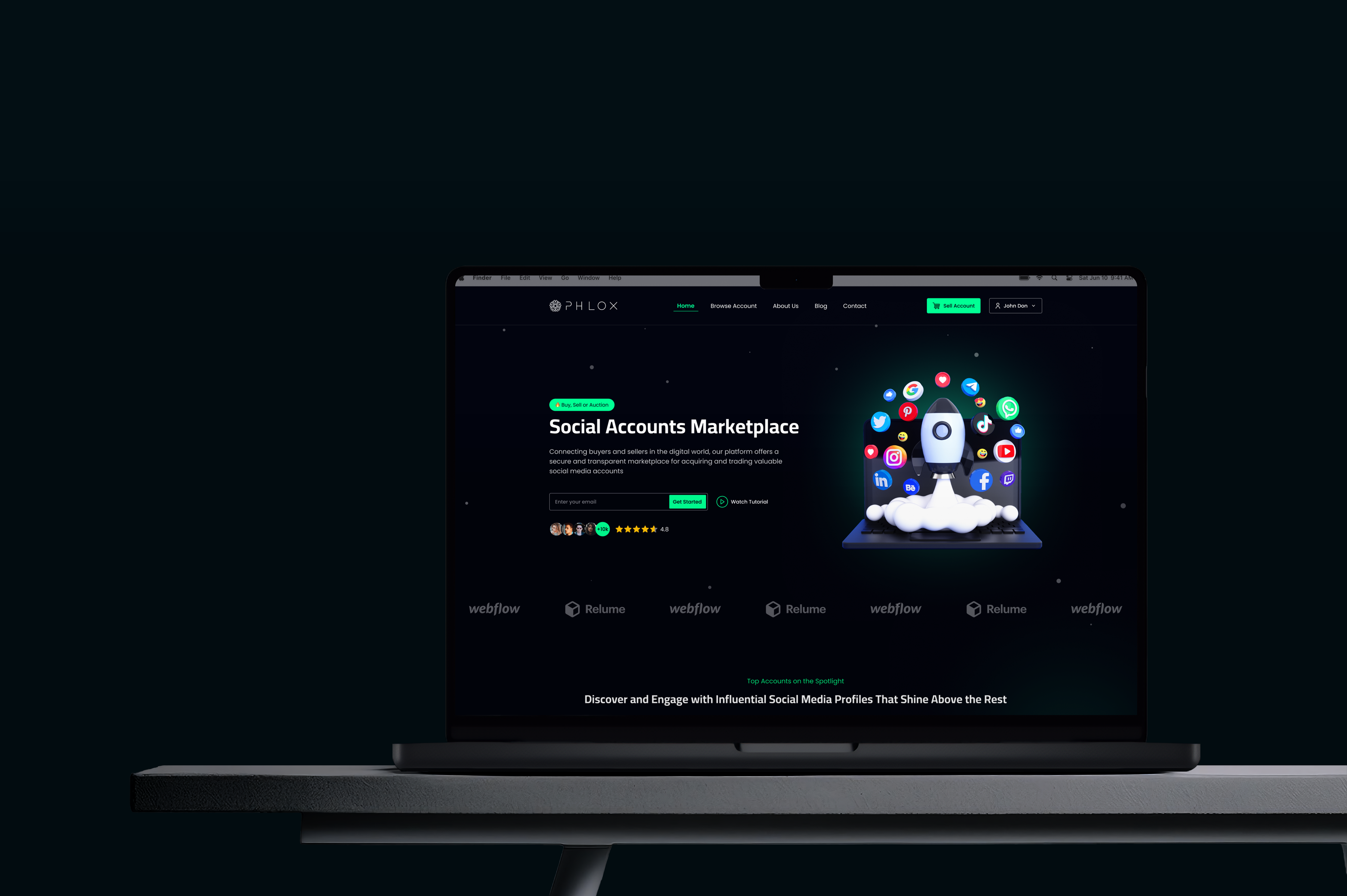 Social Account Selling Website 3dillustration auctionplatform codecanyon darkui dashboarddesign digitalassets dribbbleinspiration fullstackdesign laravel marketpalceui microsaas nocodefriendly phpscript sideprojectready socialmediamarketplace uidesign uiux uxdesign webappdesign