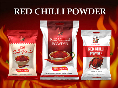 Red Chili Powder Pouch Design branding chilli colordesign food gdxamir graphic design labeldesign logo packetdesign