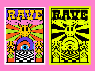COOL RAVE POSTER Y2K DESIGN 90s abstract acid art cool design geometric groovy illustration linear minimal poster psychedelic rave smile trendy y2k