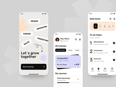 Grow. Mobile App for learning new skills app concept design educational app mobile app ui ui design ux design