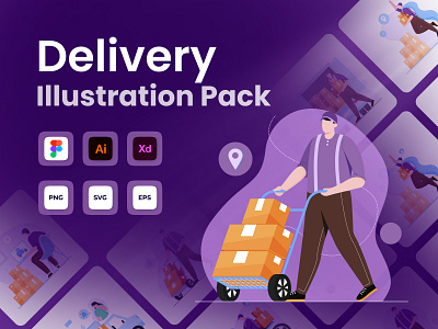 Delivery Illustration Pack courier service visuals custom illustrations customizable illustrations delivery design delivery illustrations delivery service themes e commerce delivery high quality graphics illustration pack logistics design logistics graphics scalable vectors shipping illustrations transportation graphics vector illustrations