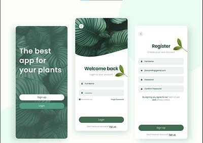 Plant App: Sign up / login UI ui