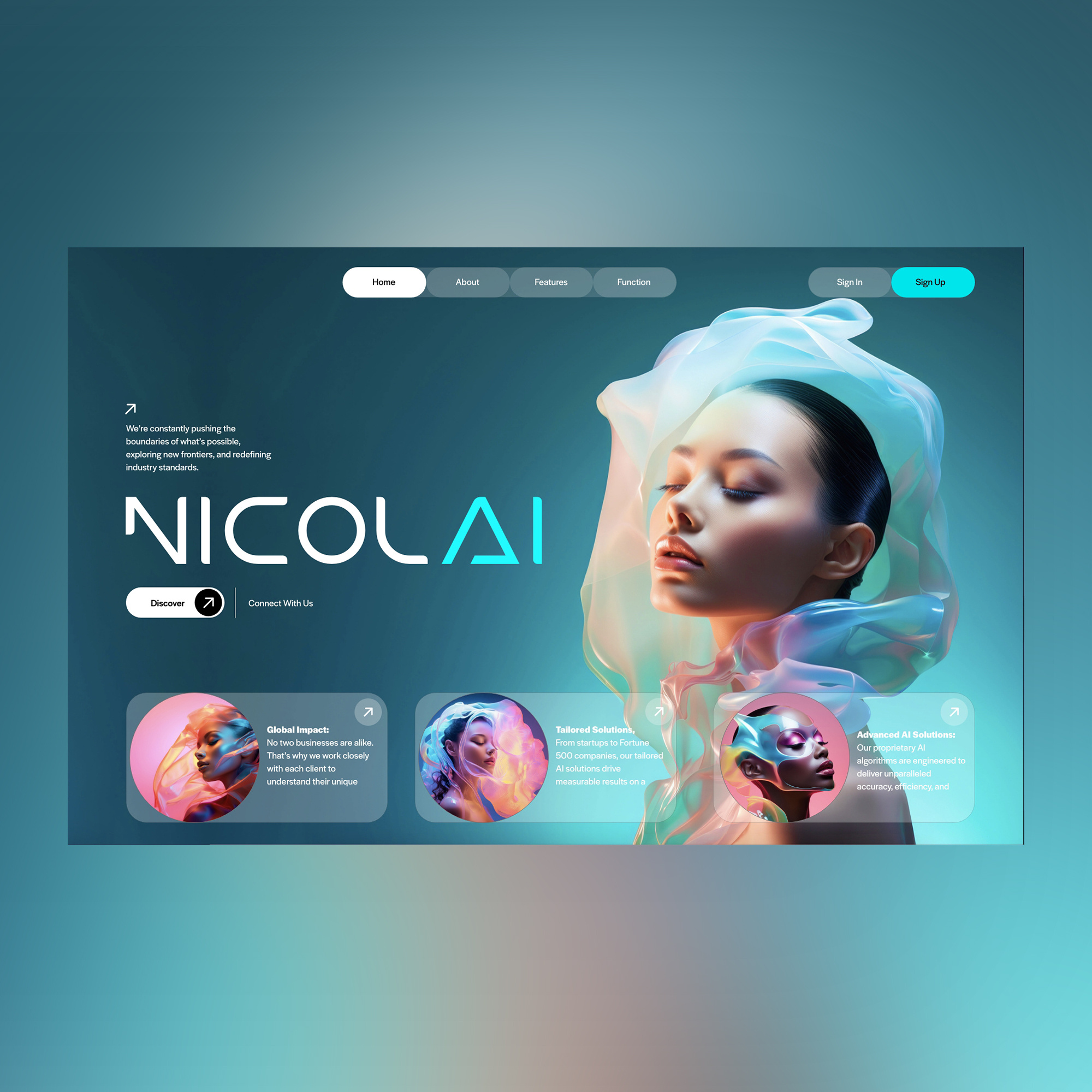 NicolAi Web Landing Shot ai branding design fashion graphic design illustration midjourney photography ui ui design ux ux design web design