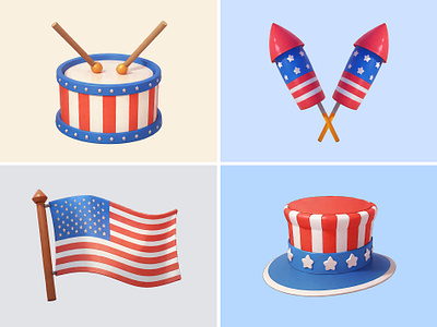 American Independence Day Icon Illustration 3d 4 july america american cartoon celebrate cute design forth july icon illustration independence day pastel rendering united states us