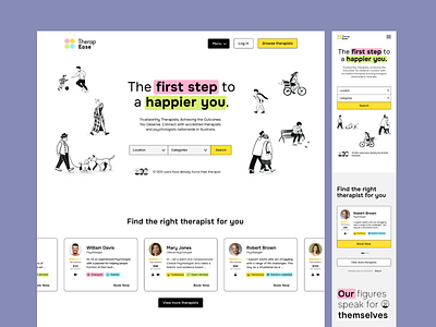 The platform for finding psychotherapists - TherapEase creative digitaldesign graphic design illustration mobiledesign portfolio ui uiux userinterface uxdesign webdesign