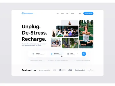 Bookretreats.com branding hero section landing page meditation retreat sports ui web design website yoga