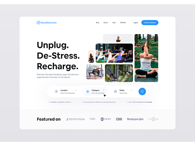 Bookretreats.com branding hero section landing page meditation retreat sports ui web design website yoga