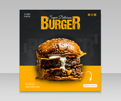 Burger Social Media Post Design. burger burger social media burger social media post design burger soical media post design delicious food design food food social media post design illustrator modern social media post design social media post template super food