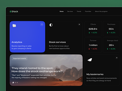 Stack business dashboard analytics b2b bento business charts clean corporatedesign dark theme dashboard datavisualization financialdashboard infographics interactivedesign ui uiuxdesign ux uxdesign web webappdesign