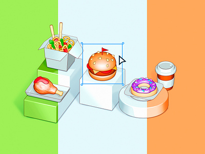 Isometric food - Free pack! burger cartoon chicken cookie custom delicious donut fast food figma food free icons illustration isometric pack pizza restaurant sushi tasty yummy