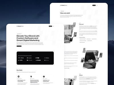 Modall Media: A Software Development Agency Website Design black and white landing page branding cms local business website logo nextjs software agency software development website tailwindcss typescript ui web design web development