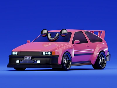 Toyota AE86 3d blender blue car design foundation graphic design illustration nft nftproject pink render toyota