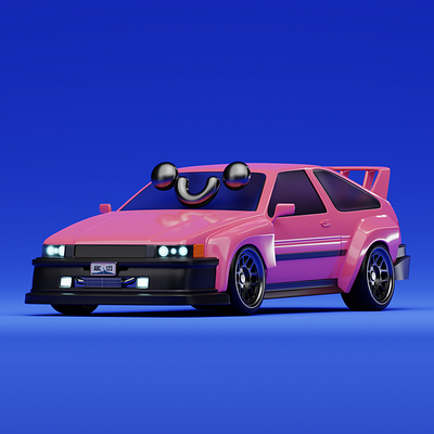 Toyota AE86 3d blender blue car design foundation graphic design illustration nft nftproject pink render toyota