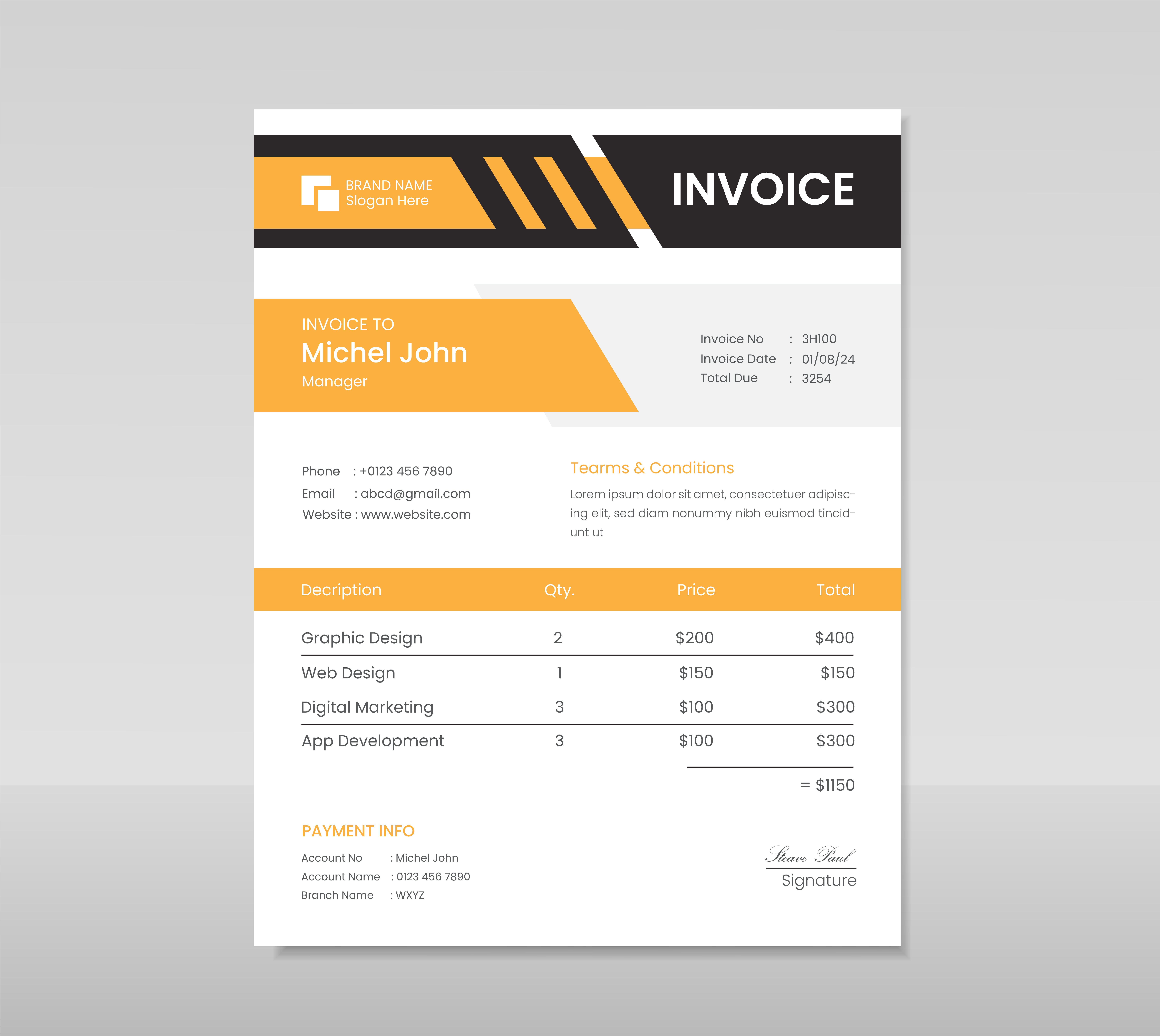 Invoice Design Template designs themes templates and downloadable