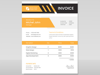 Modern Invoice Design Template buisness invoice corporate invice invoice invoice design invoice design template invoice designs invoices modern invoice design unique inovice