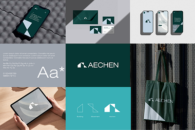 Aechen Architects architect architects architecture blue brand branding building concept design designer geometric graphic design gray green icon identity interior logo mark visual