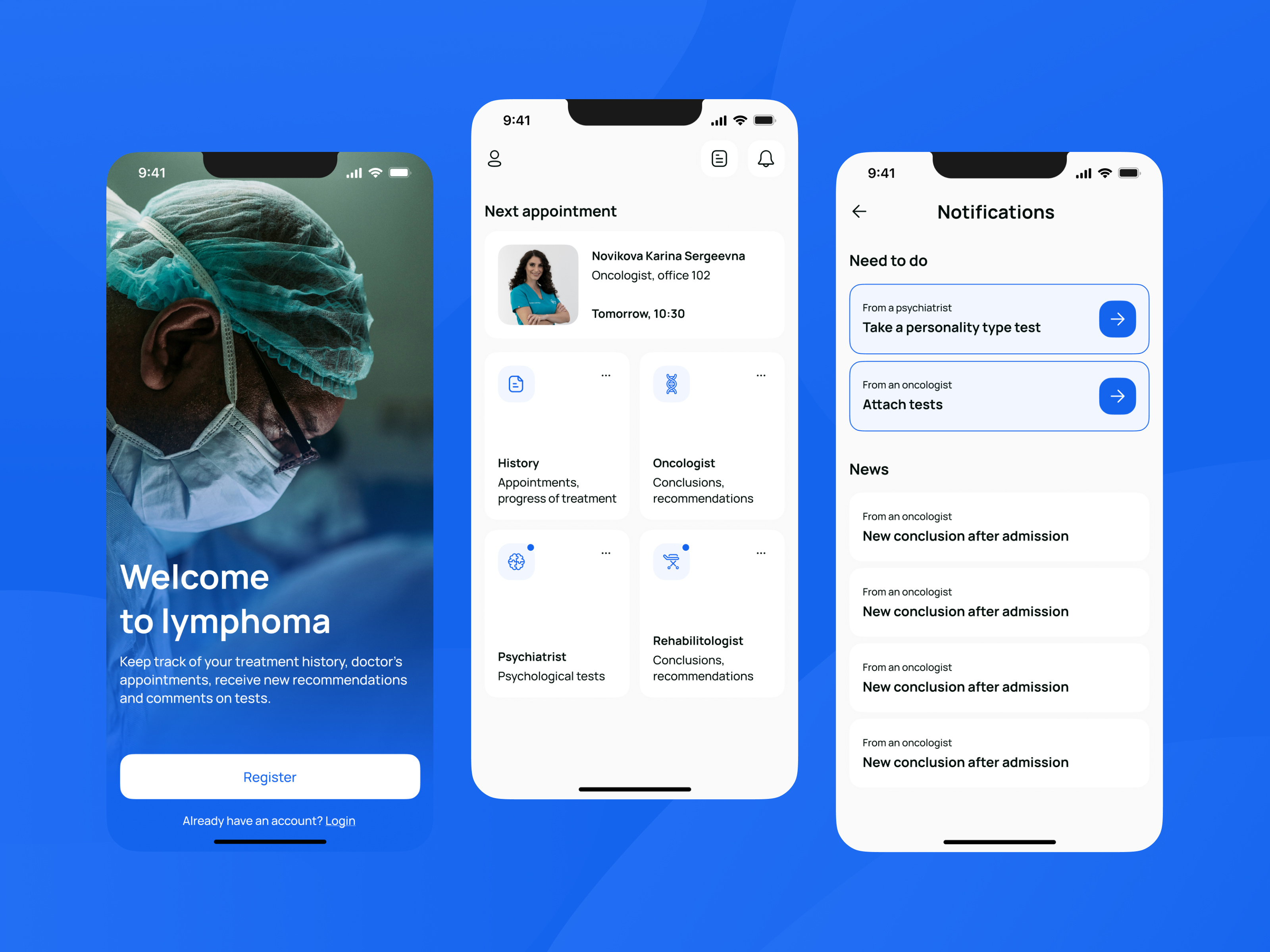Medical appoiment mobile app design app blue care design digital doctor health iphone patient phone tracker ui ux welcome wellness