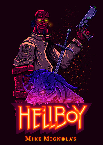 Hellboy Fanart comics dark escalibur fanart graphic novel hellboy hq mike mignola portrait poster design quadrinhos samael t shirt design