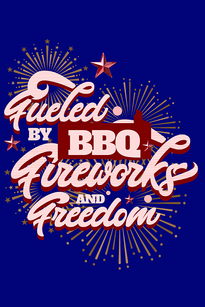 Patriotic Celebration: BBQ, Fireworks, and Freedom fireworks graphic design holiday lettering poster red white blue script