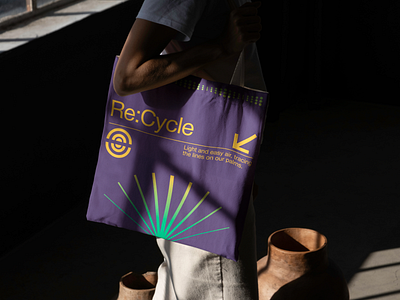 Funky Re:Cycle arrows circles cool design eco eco friendly ecological funky gradient graphic design green helvetica purple recycle shapes sun sustainable tote bag typography yellow