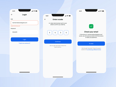 Secondary screens of medical mobile app app blue check code design email error health input login medical mobile number registretion success ui ux