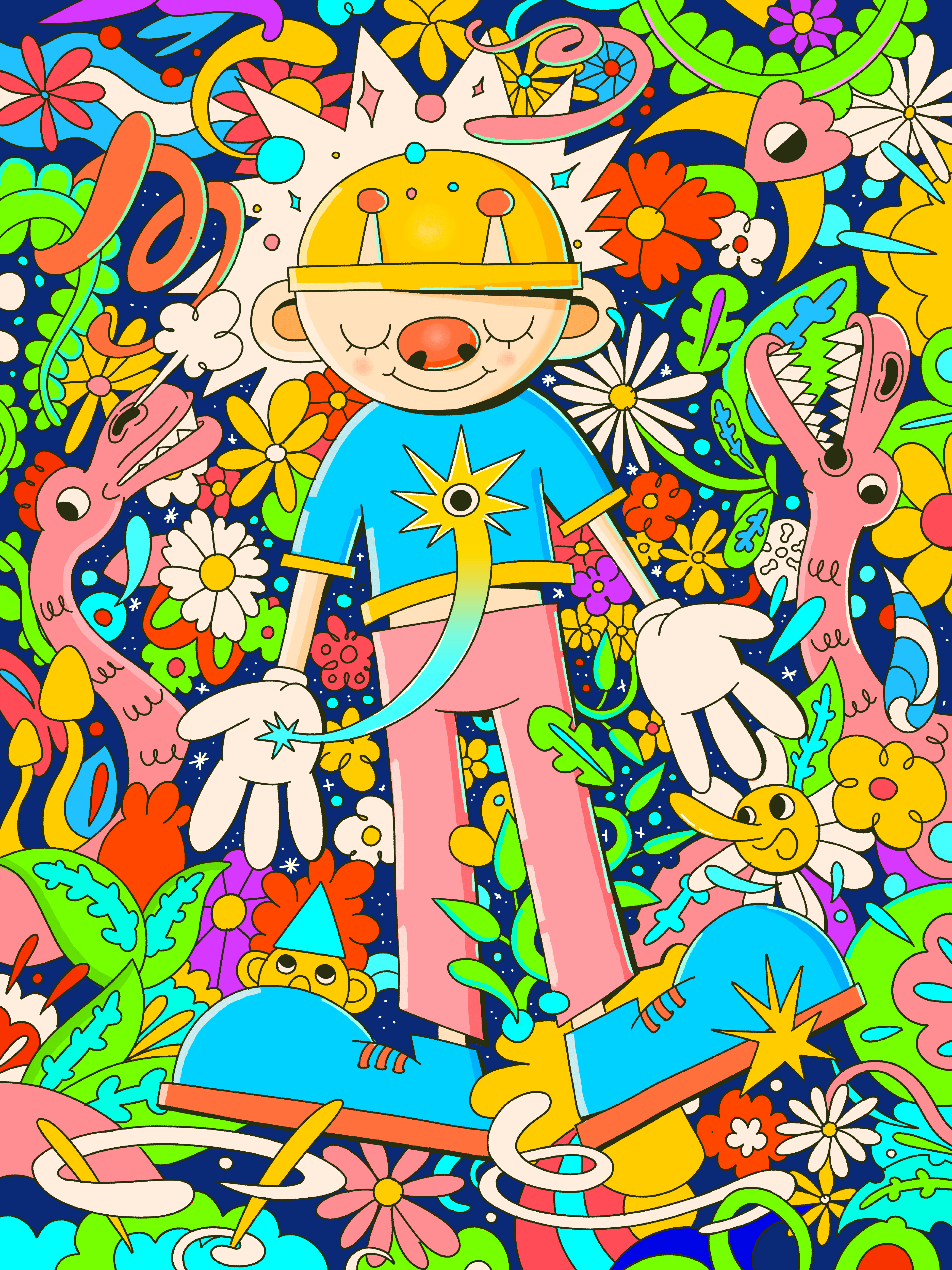 Snake Garden cartoon illustration lowbrow trippy