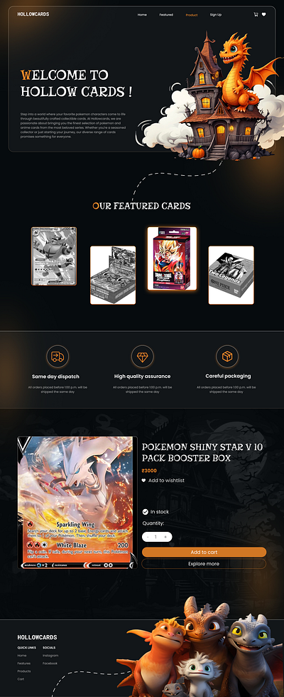 Pokemon cards website animation anime cards dark dark design ecommerce illustration landing page ui