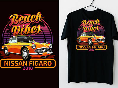 Car T Shirt, Automotive Beach Tees, Car Illustration, Nissan beach vibes nissan figaro 2010 trendy car