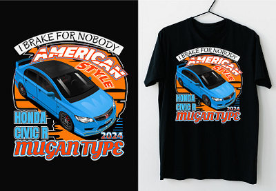 Car T Shirt, Automotive Illustration, Honda Civic R, Vehicle american t shirt honda civic r mugan type trendy car