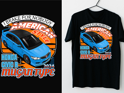 Car T Shirt, Automotive Illustration, Honda Civic R, Vehicle american t shirt honda civic r mugan type trendy car
