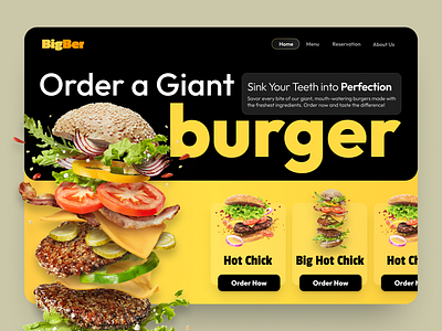 BigBer: Burger Website branding burger burger hero section burger order website burgerlanding page food landing page food order website graphic design hero section landing page landing page food order website order food product design restaurants resturent landing page ui ui website design website website design