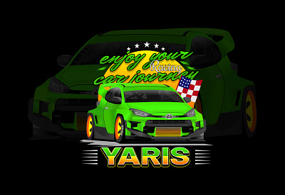 Car T Shirt Design, Automotive Illustration, Yaris Car, Tees american t shirt green car trendy car yaris car